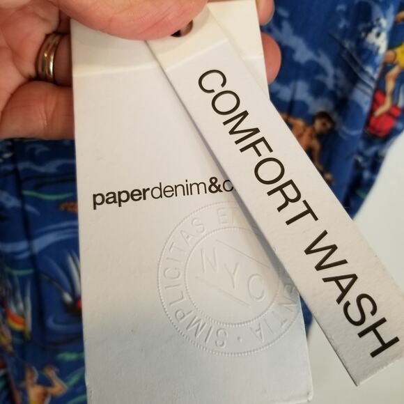 paperdenim&cloth NWT Men's Hawaiian Surfer Print Short Sleeve Button Up Medium - Picture 7 of 8